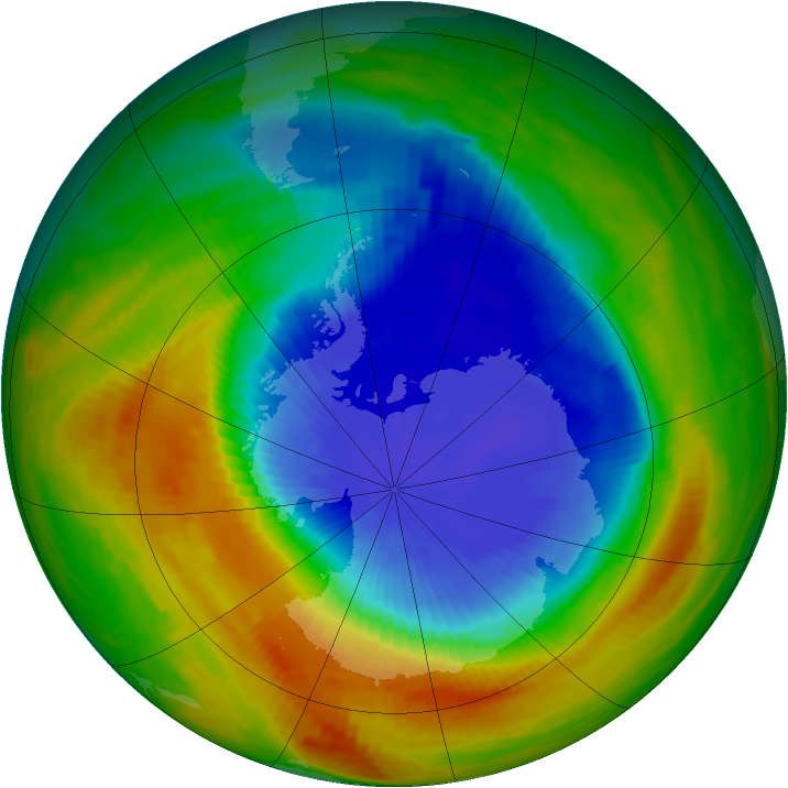 Antarctic ozone map for 30 October 1989